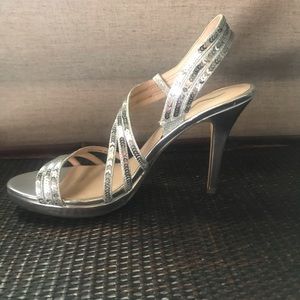 Strappy Silver Sequin Heels